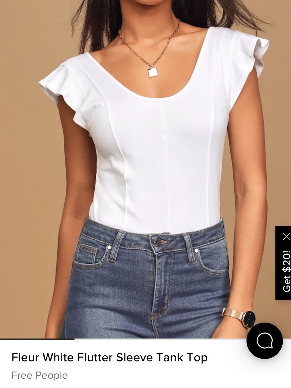 Free People Fleur Flutter Sleeve White Tank Top